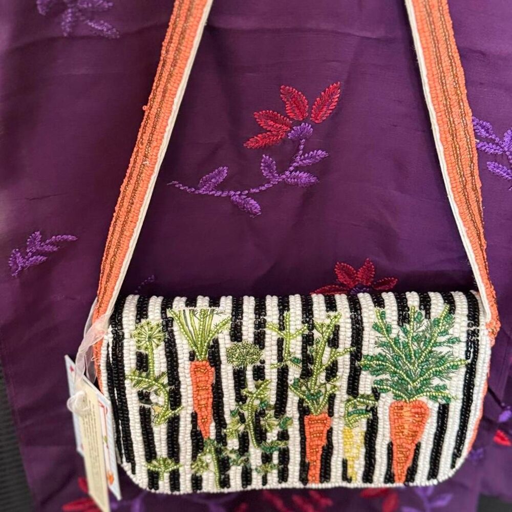 NWT Handcrafted in India Viral Beaded Carrot Garden Shoulder Bag